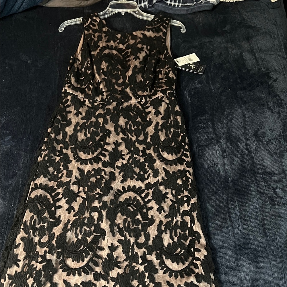 Adrianna Papell Black and Cream Lace Midi Dress